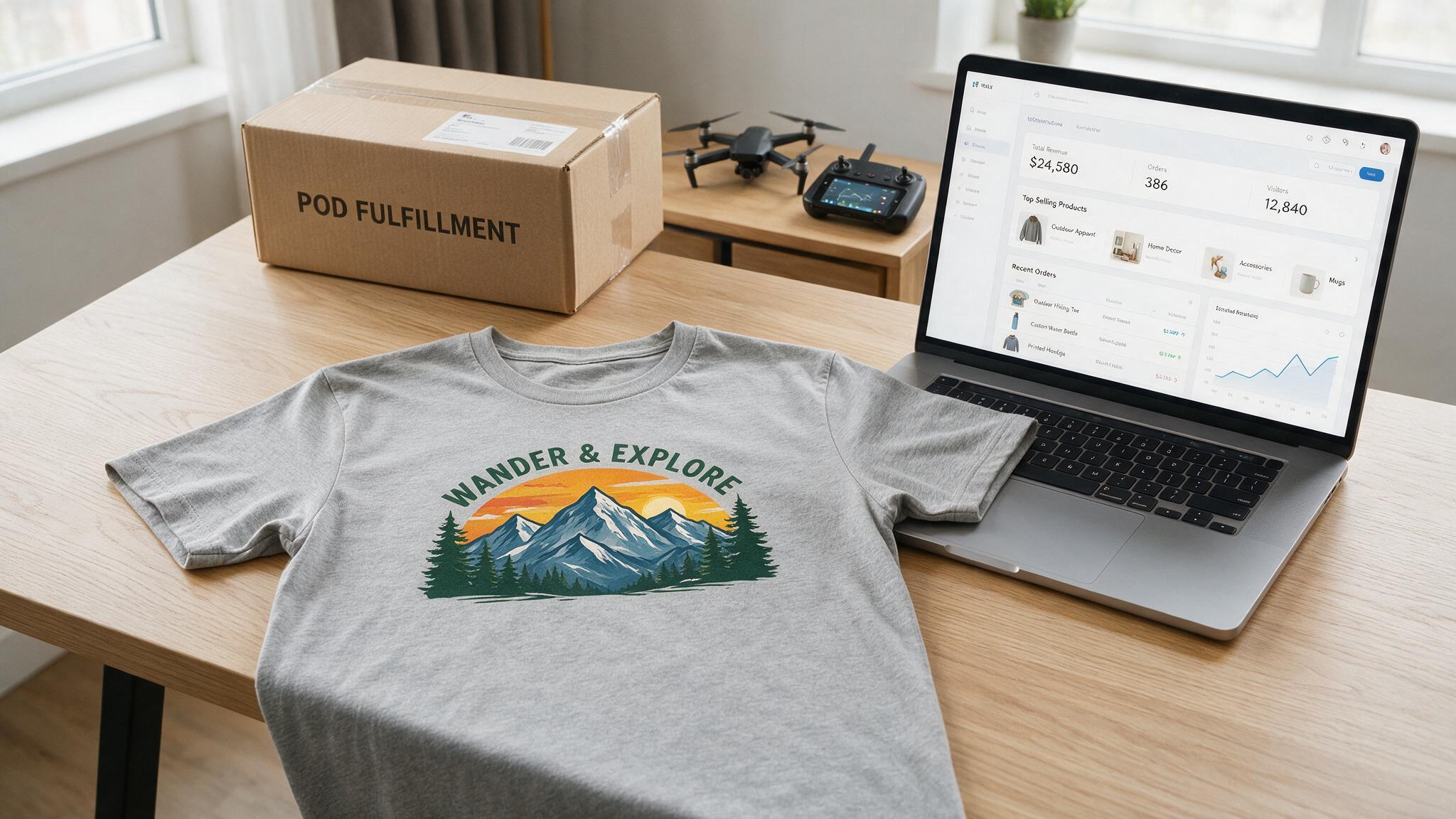 10 Trusted Online Money-Making Sites (Vetted by Data, Not Hype) 4 Print-on-demand t-shirt mockup and e-commerce dashboard representing POD and dropshipping