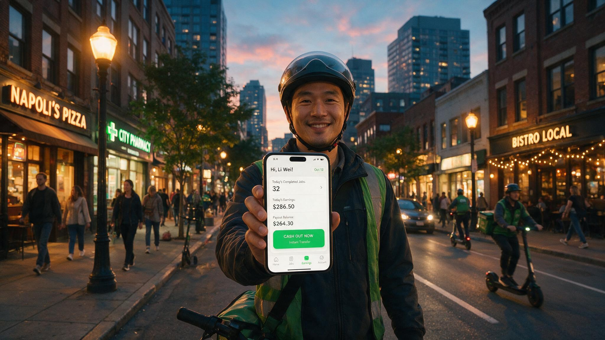 How to Make Money Online Quickly: 10 Honest Methods With Same-Day Pay 2 Rideshare driver checking instant cashout options on a smartphone during a delivery shift.