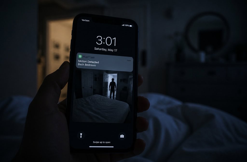 Best DIY Home Security Systems No Monthly Fee: Eufy Wins, But Abode's Free Tier Surprises 2 Self-monitoring phone alert for a no-monthly-fee security system at night