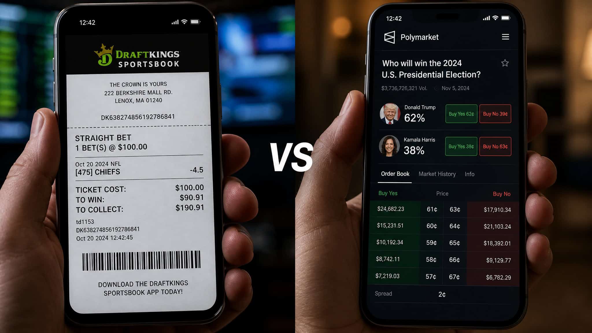 Comparison of two sports betting apps on smartphones, showing betting slips and odds for upcoming games, emphasizing online sports betting and mobile betting platforms.