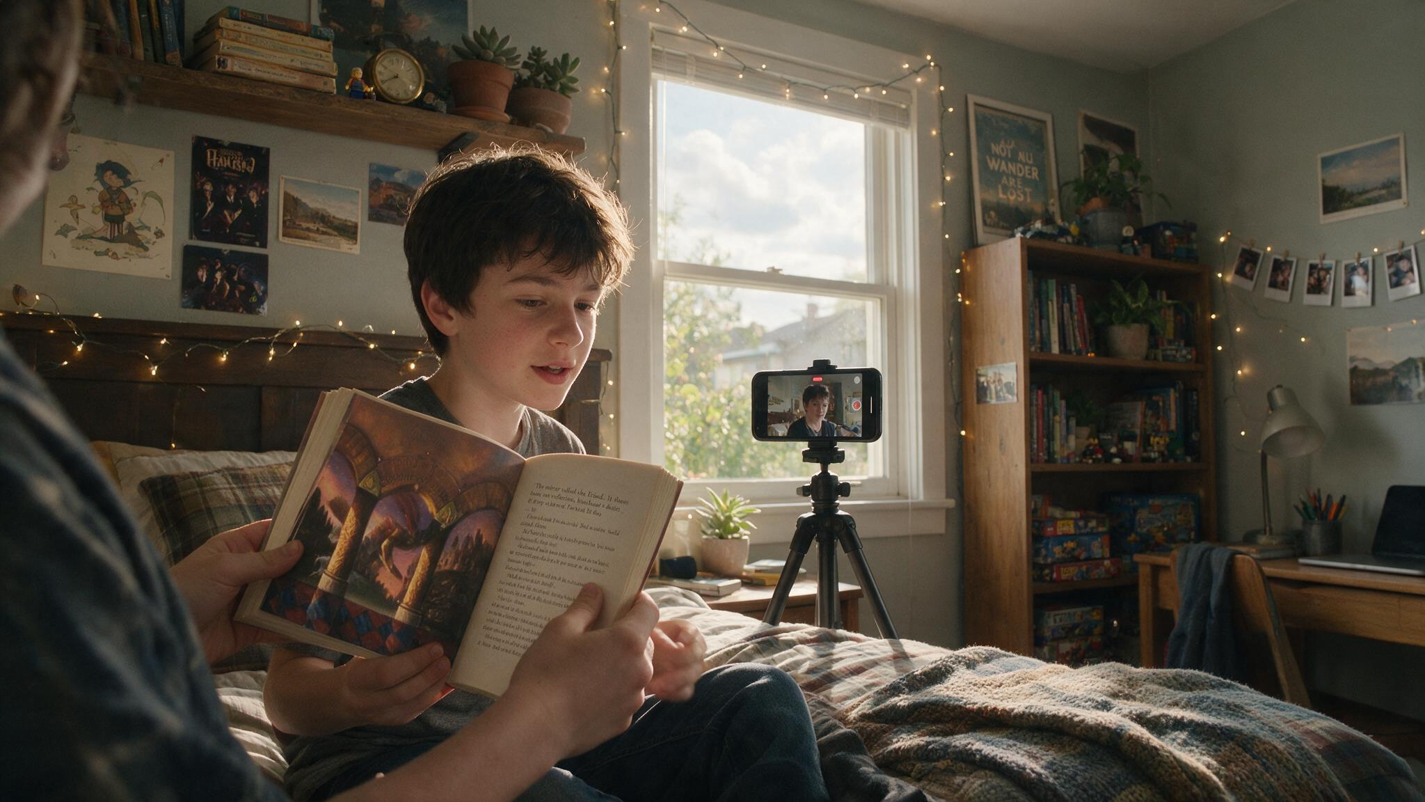 Teen creating a user-generated content video review for a brand on a smartphone