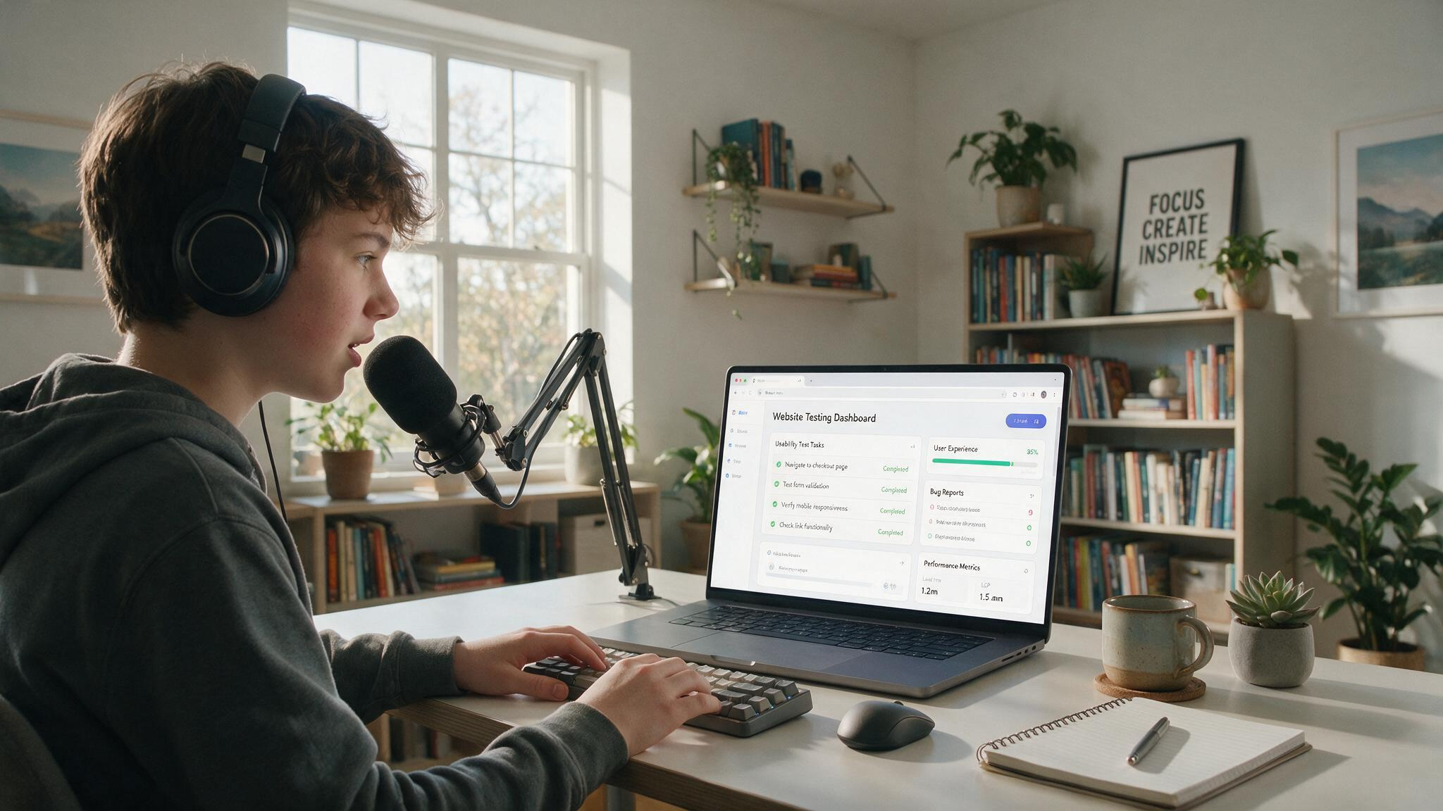 Teenager testing a website for usability as a freelance gig on UserTesting.com