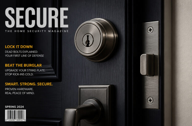 Close-up of a modern door lock and handle on a black door, emphasizing home security and lock mechanisms.