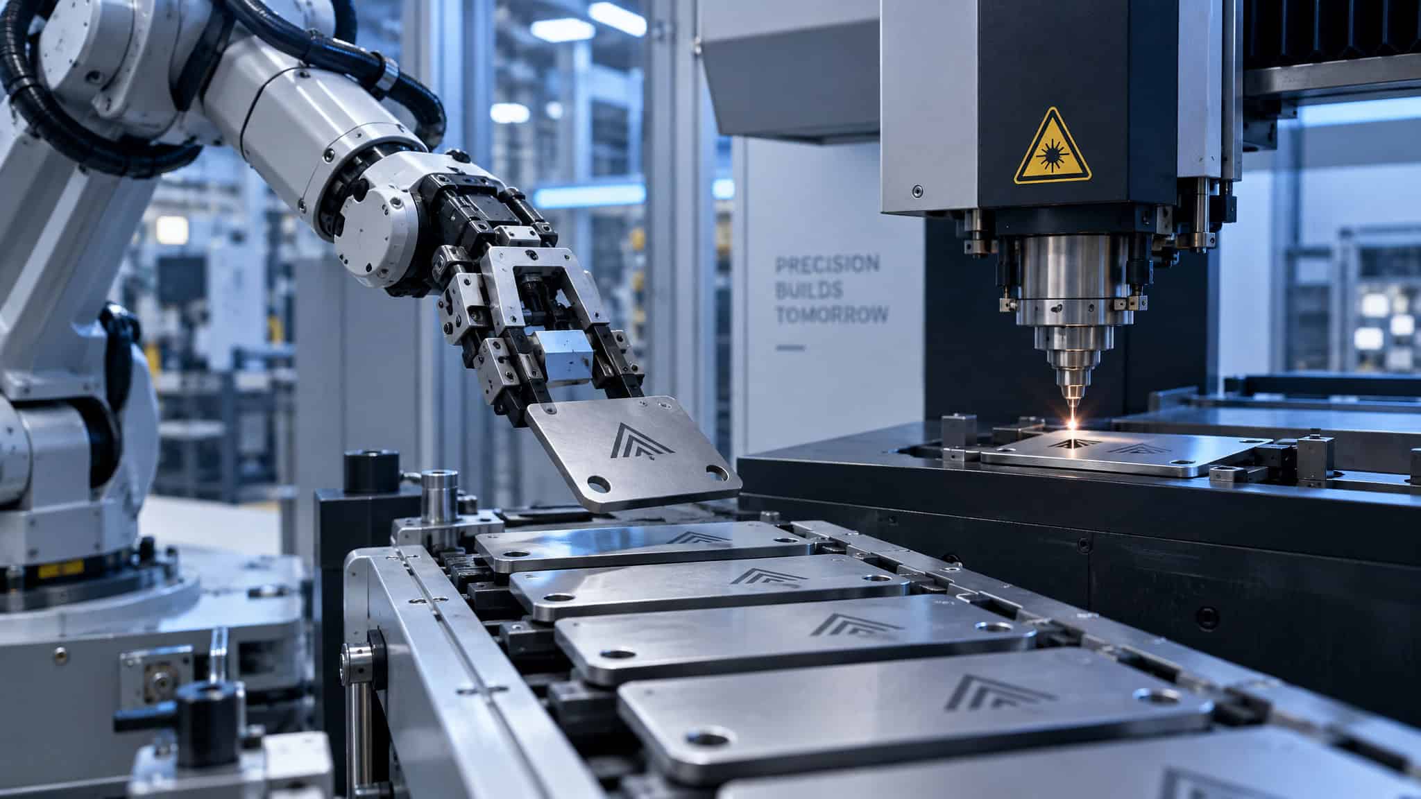 Advantages of Laser Engraving: The Numbers and Caveats Behind Every Claim 2 CNC laser system with robotic automation engraving identical parts, showing repeatable precision in laser marking
