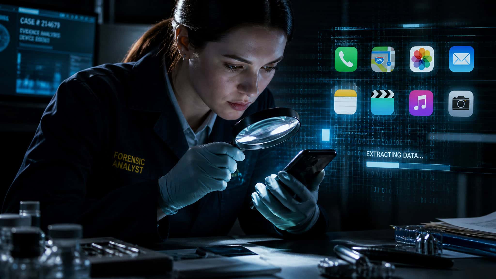 Forensic analyst inspecting a smartphone for hidden recording evidence, representing the study findings.
