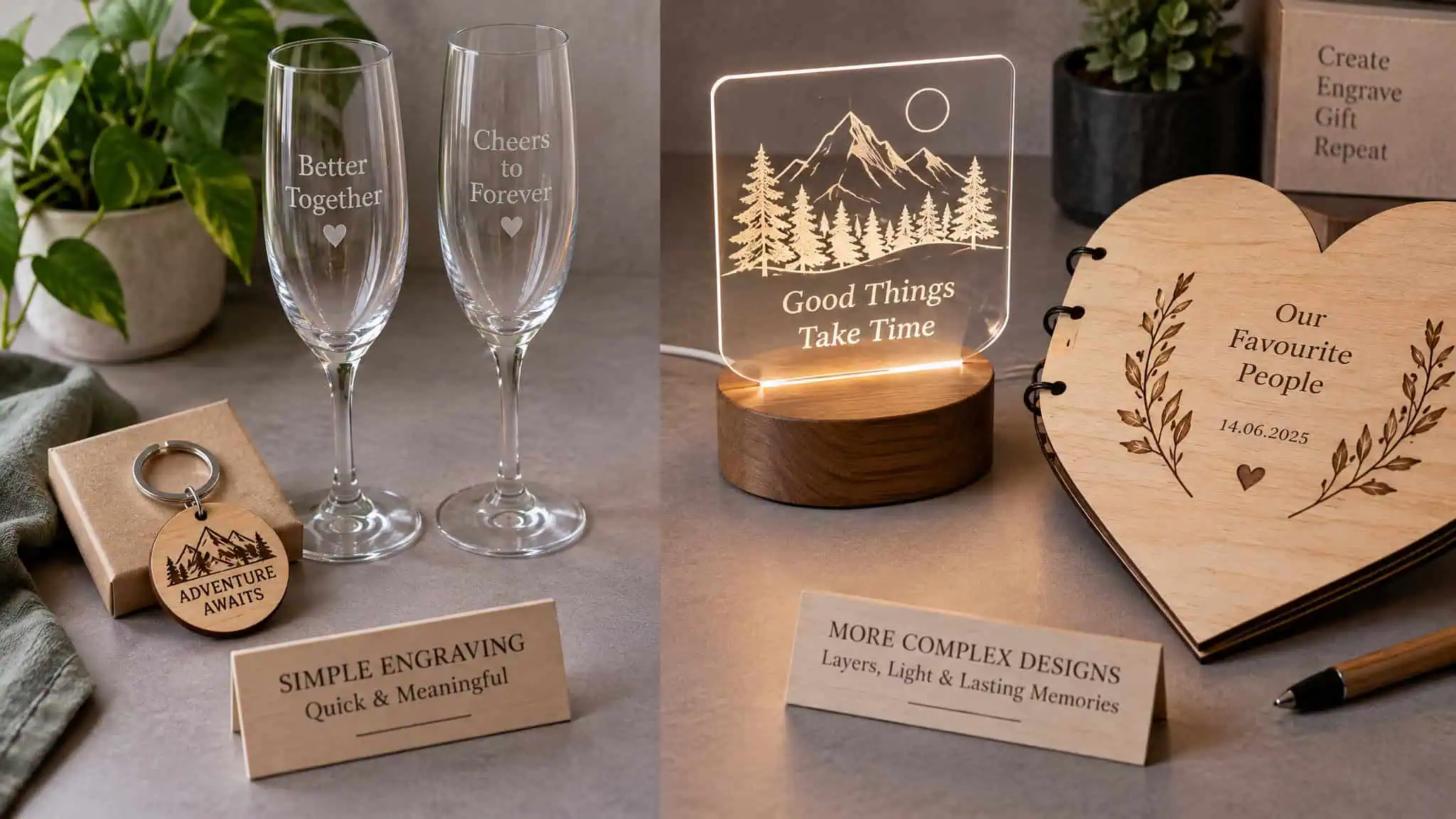 Cool Things to Laser Engrave: 45+ Projects Ranked by Difficulty and Machine 5 Laser engraved gift ideas sorted by turnaround from same-day engravings to cut-and-build keepsakes