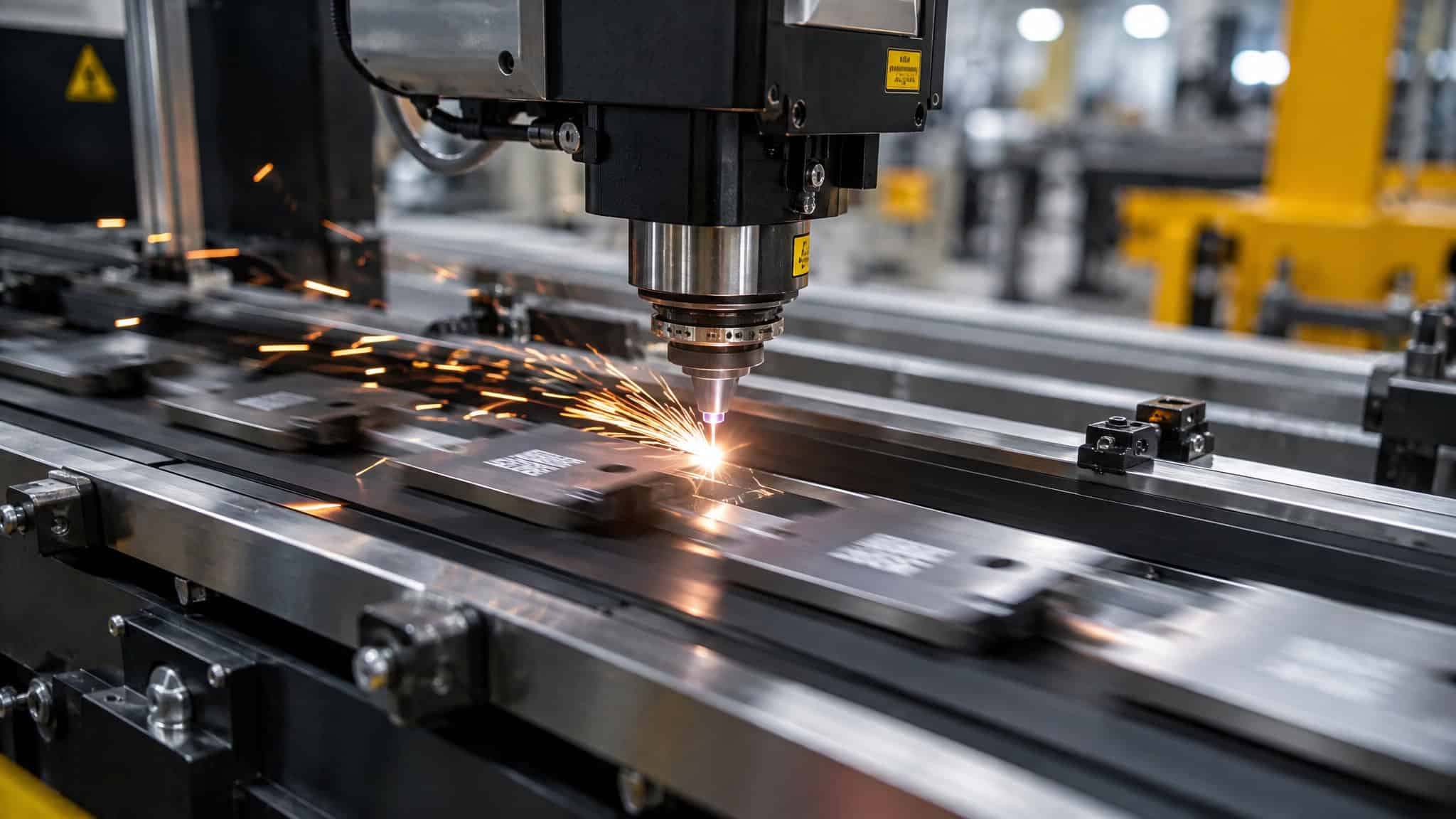 Advantages of Laser Engraving: The Numbers and Caveats Behind Every Claim 3 Automated laser head marking parts on a fast conveyor, real-world on-the-fly engraving speed