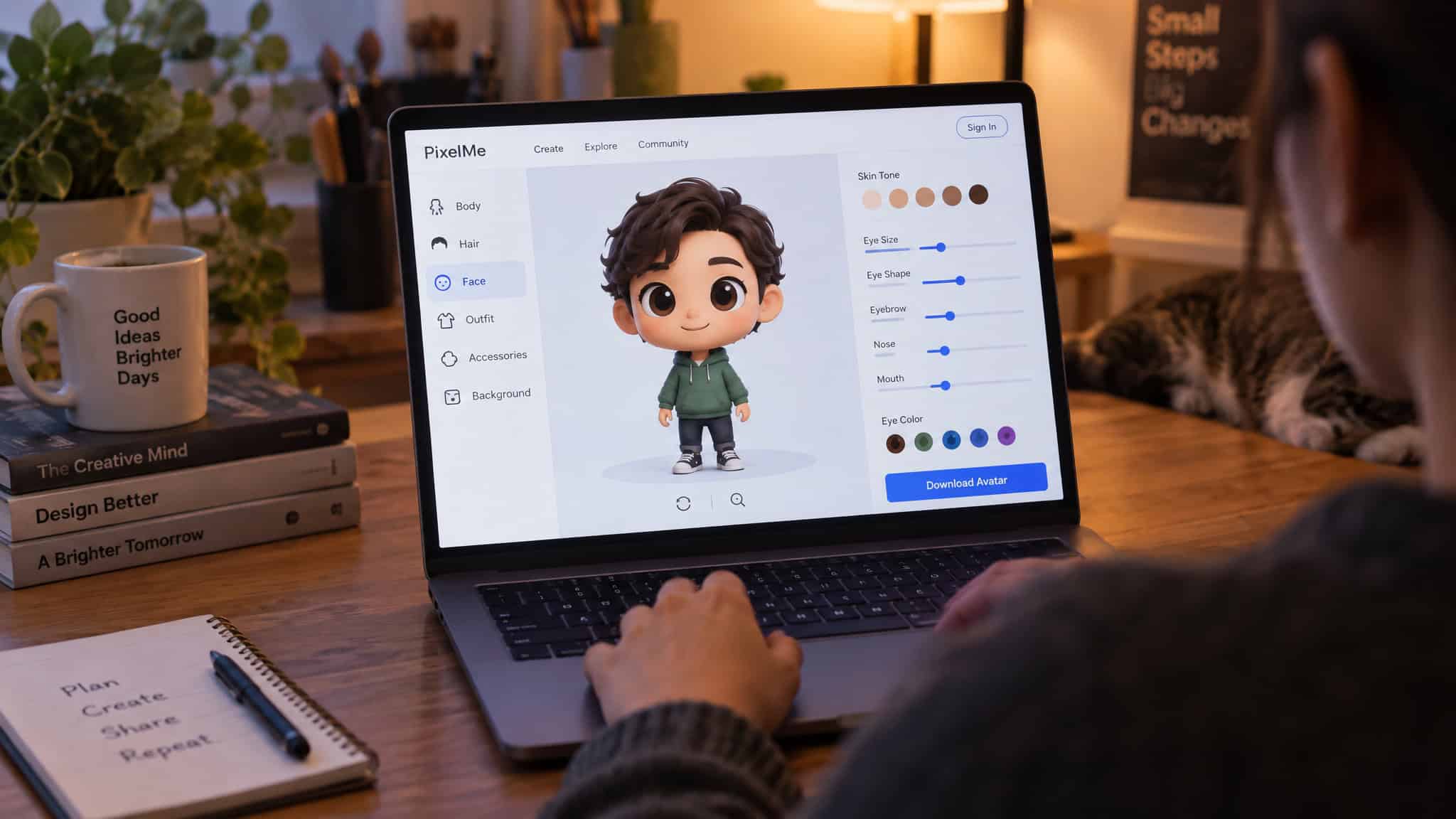 Using the official Pop Yourself builder, a browser-based character creator with parts-bin customization options