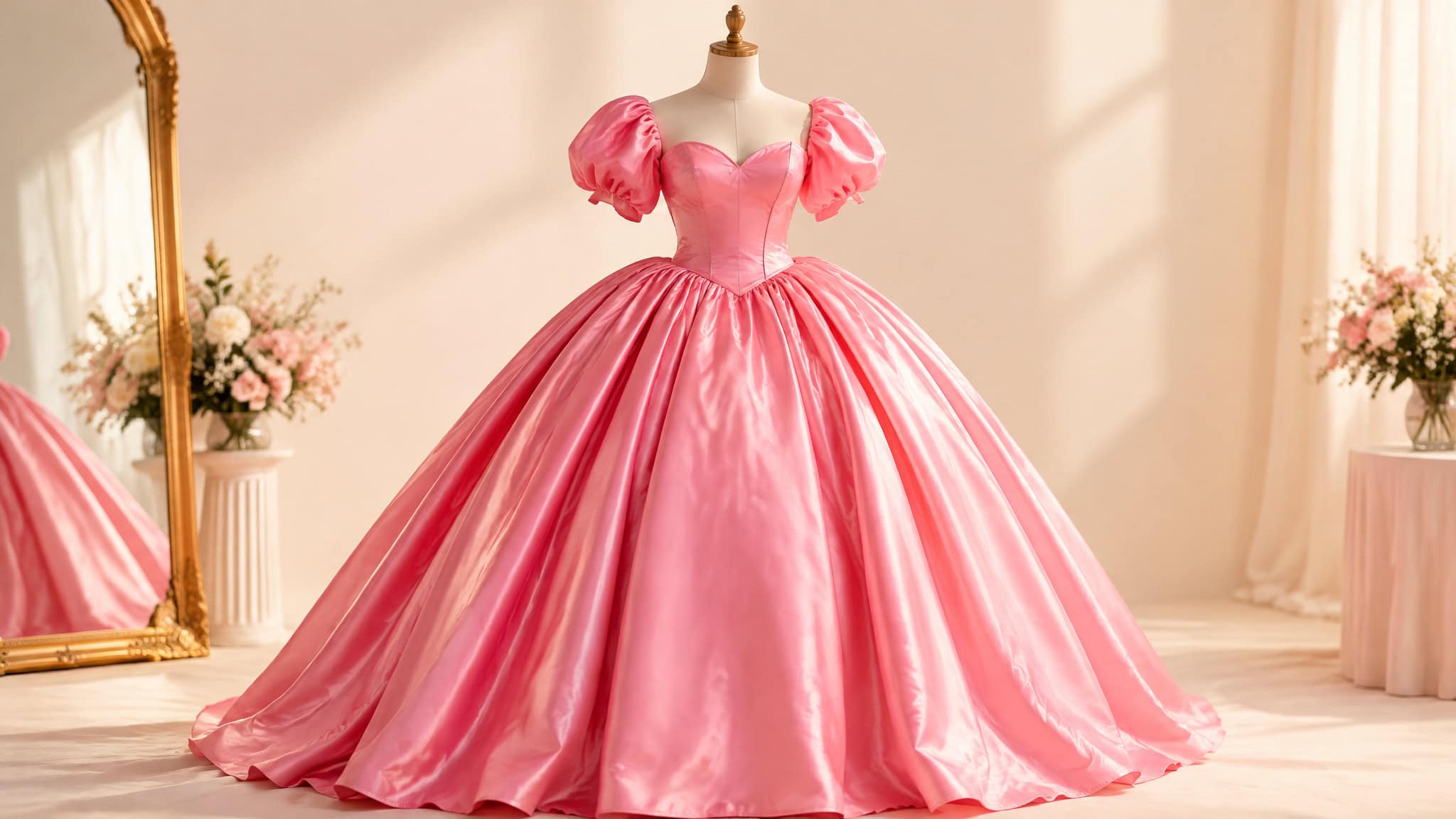 Princess Peach style pink cosplay gown illustrating the locked pink palette and signature silhouette test