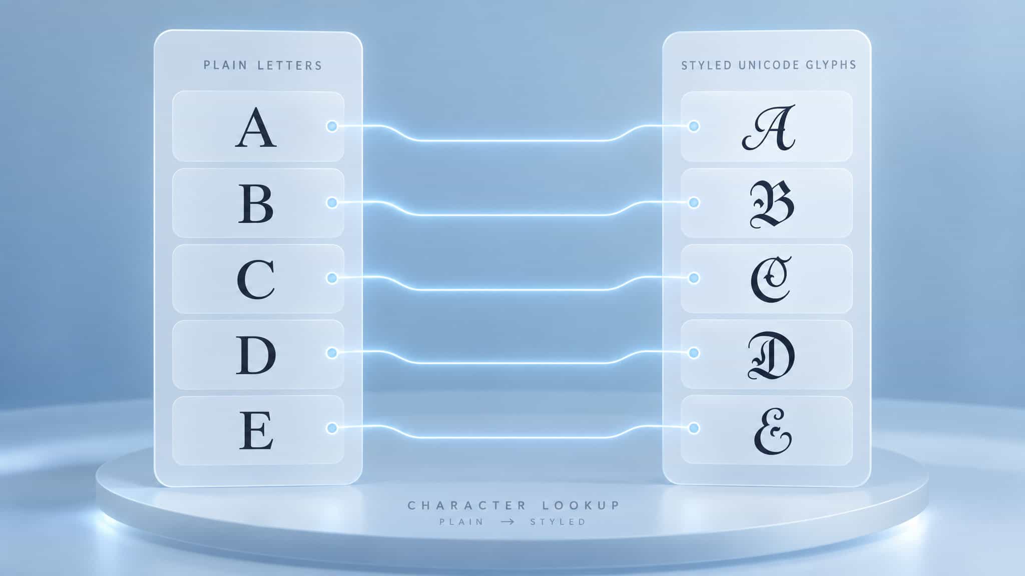 AI Font Generator Copy and Paste: Why It's Really Unicode, Not AI 2 Diagram of deterministic Unicode letter mapping behind a copy-paste font generator