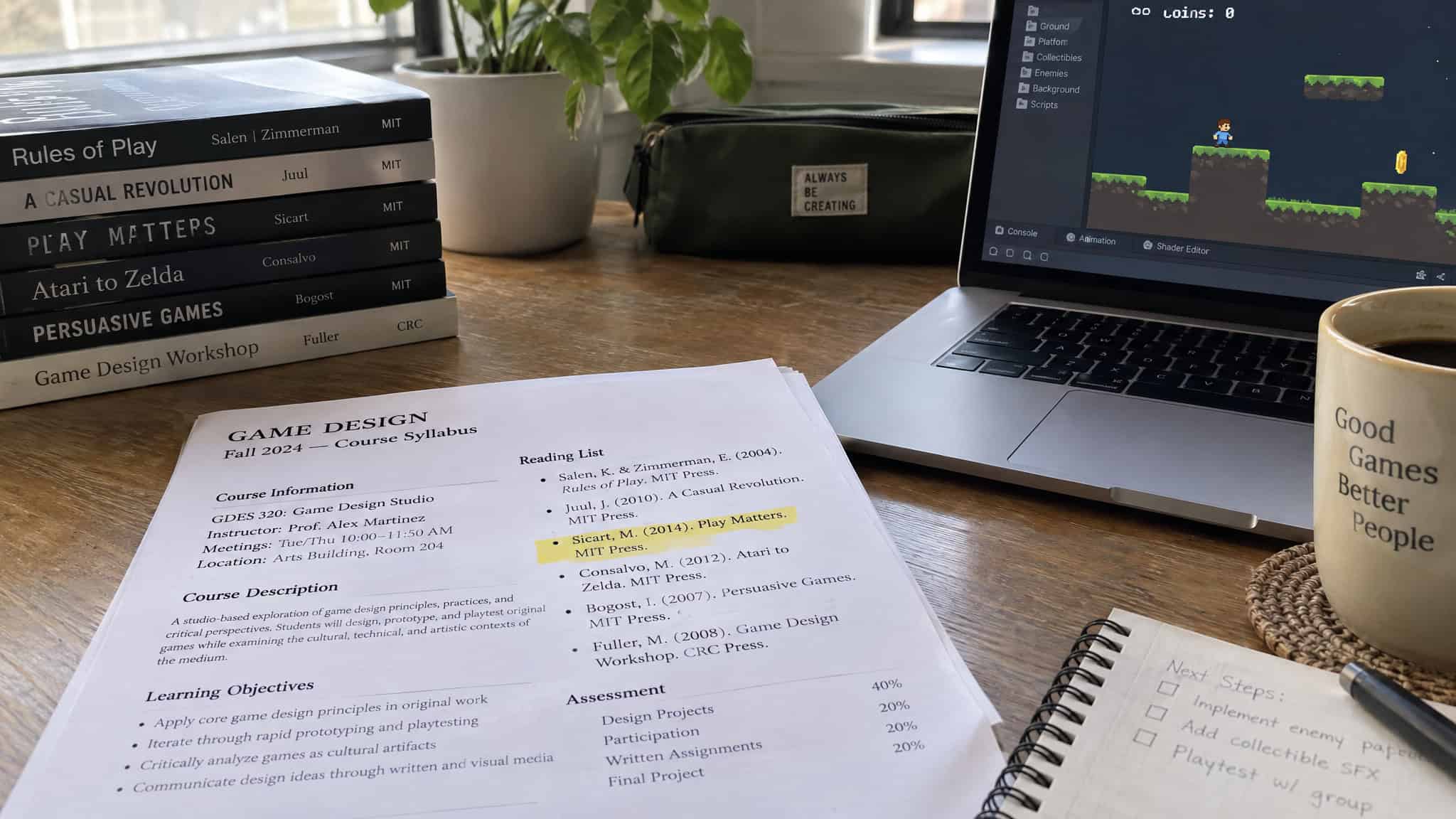 A curated course syllabus for UConn's DMD 2500 game design class with its reading list