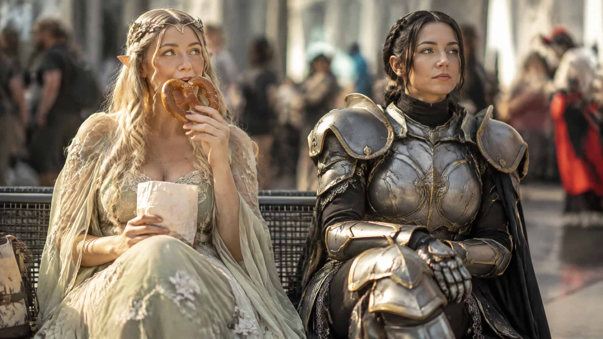 Female Cosplay Characters From Movies, TV and Games, Ranked by Wearability 2 Cosplay wearability comparison of fabric dress versus rigid armor at a convention