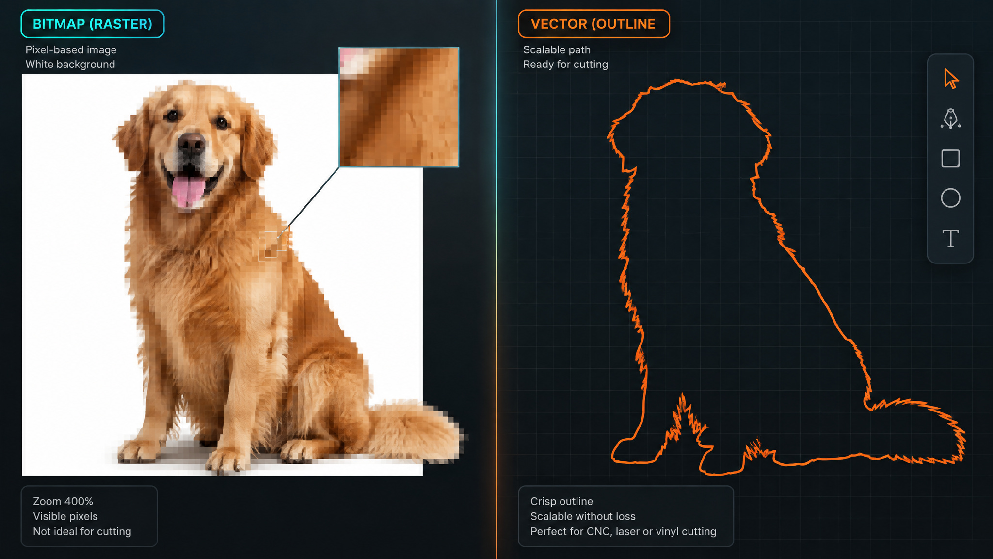 Bitmap engraving versus vector cutting paths in laser file preparation workflow