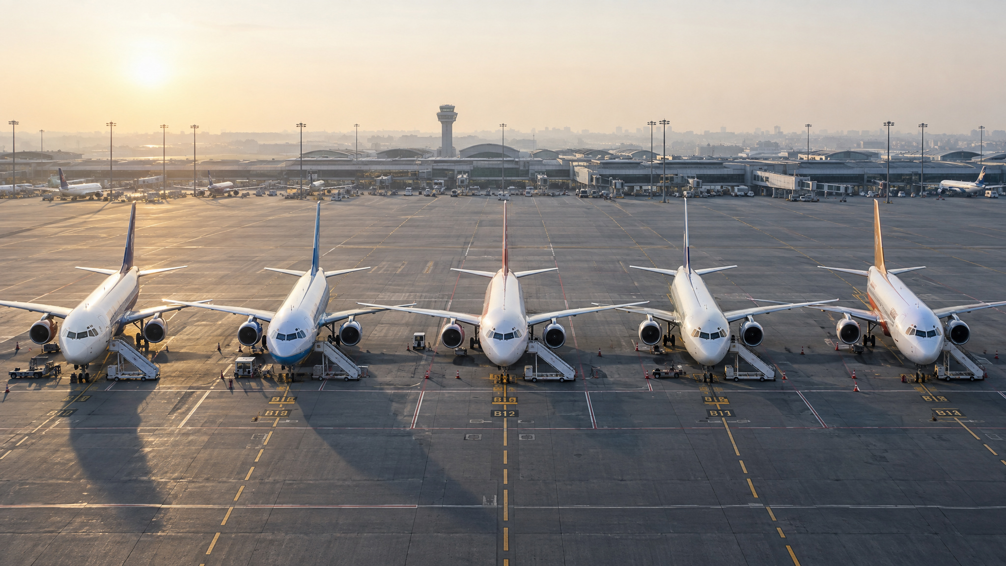 Nine rotating Airbus A320 tails illustrating per-date aircraft substitution on a route