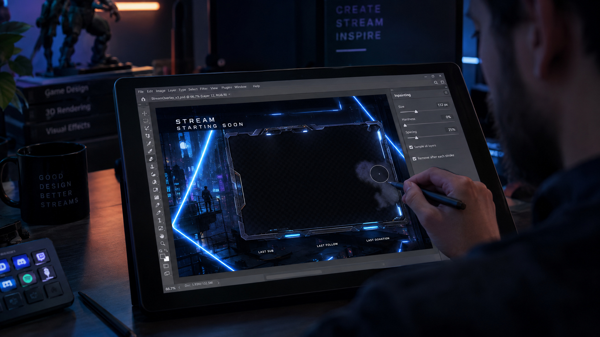 Generating cyberpunk stream overlay art with Deep-Image AI inpainting and edge detection