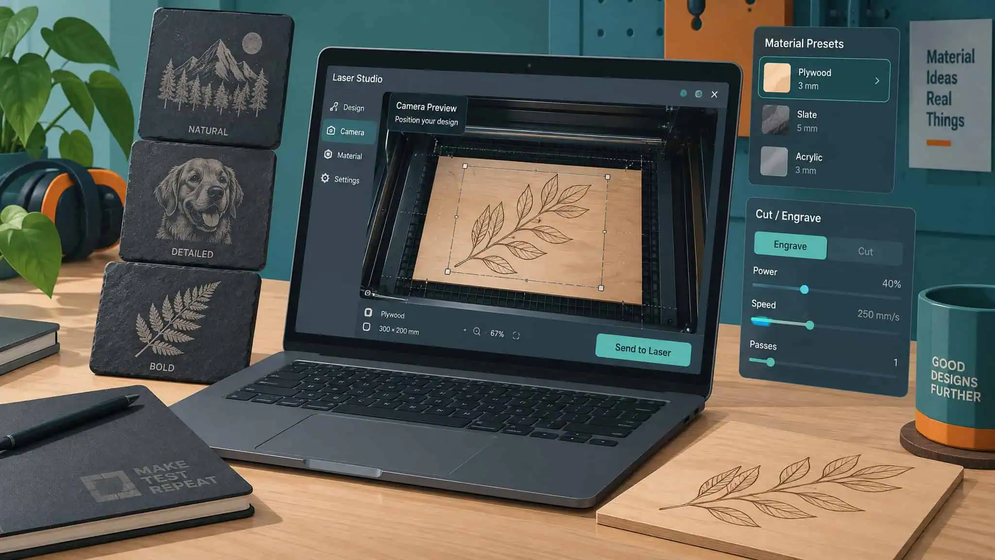 Falcon Design Space camera preview and preset workflow for laser engraver placement