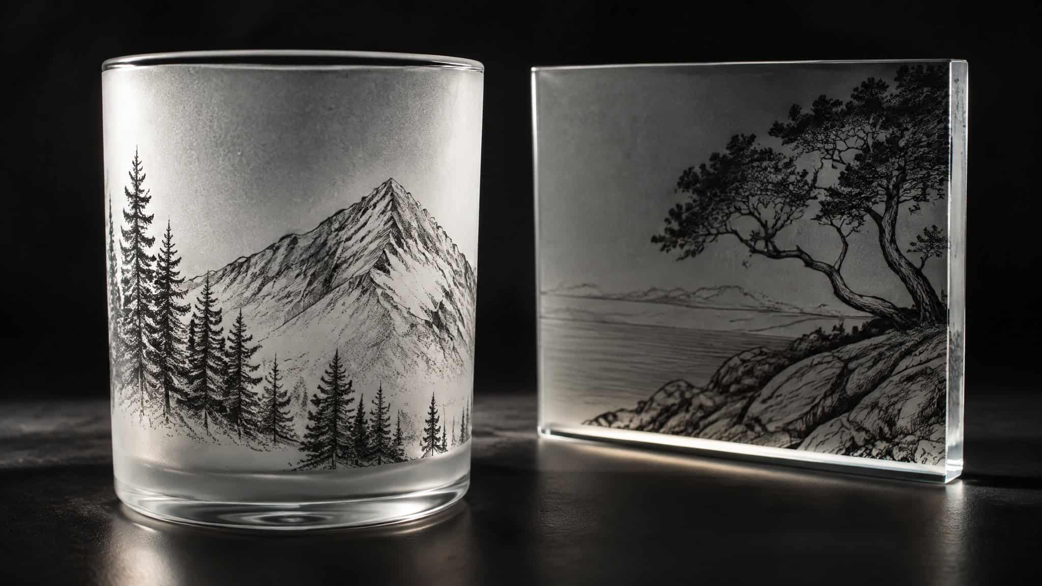 Can You Laser Engrave Glass? Yes — and Why the Same Beam Can't Cut It 4 Laser-engraved glass showing white frost finish and black TiO2 fused linework