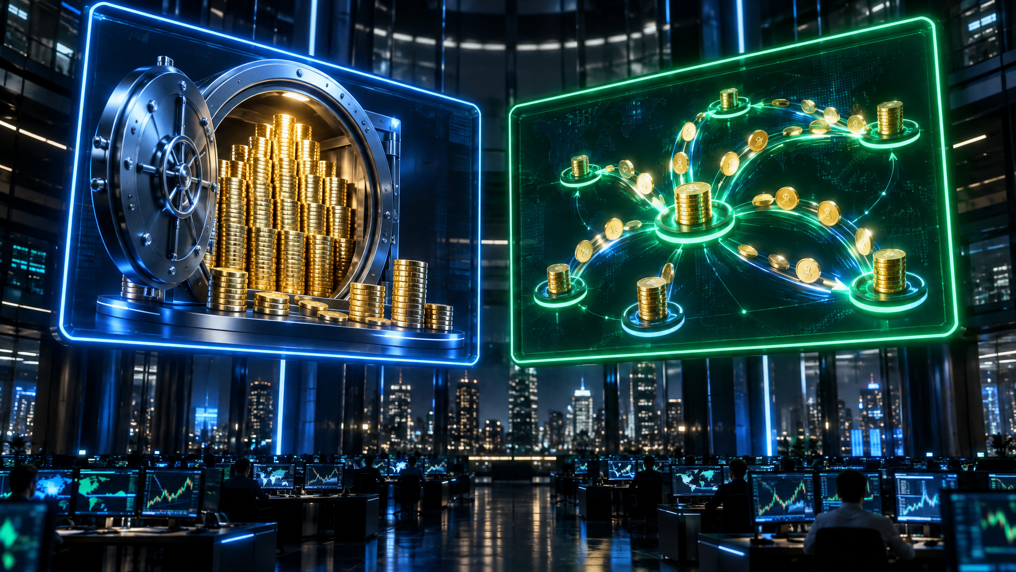USDT vs USDC: The 2026 Volume Crossover Changes the Answer 4 Market cap versus transaction volume scoreboards comparing USDT stored money and USDC moving money
