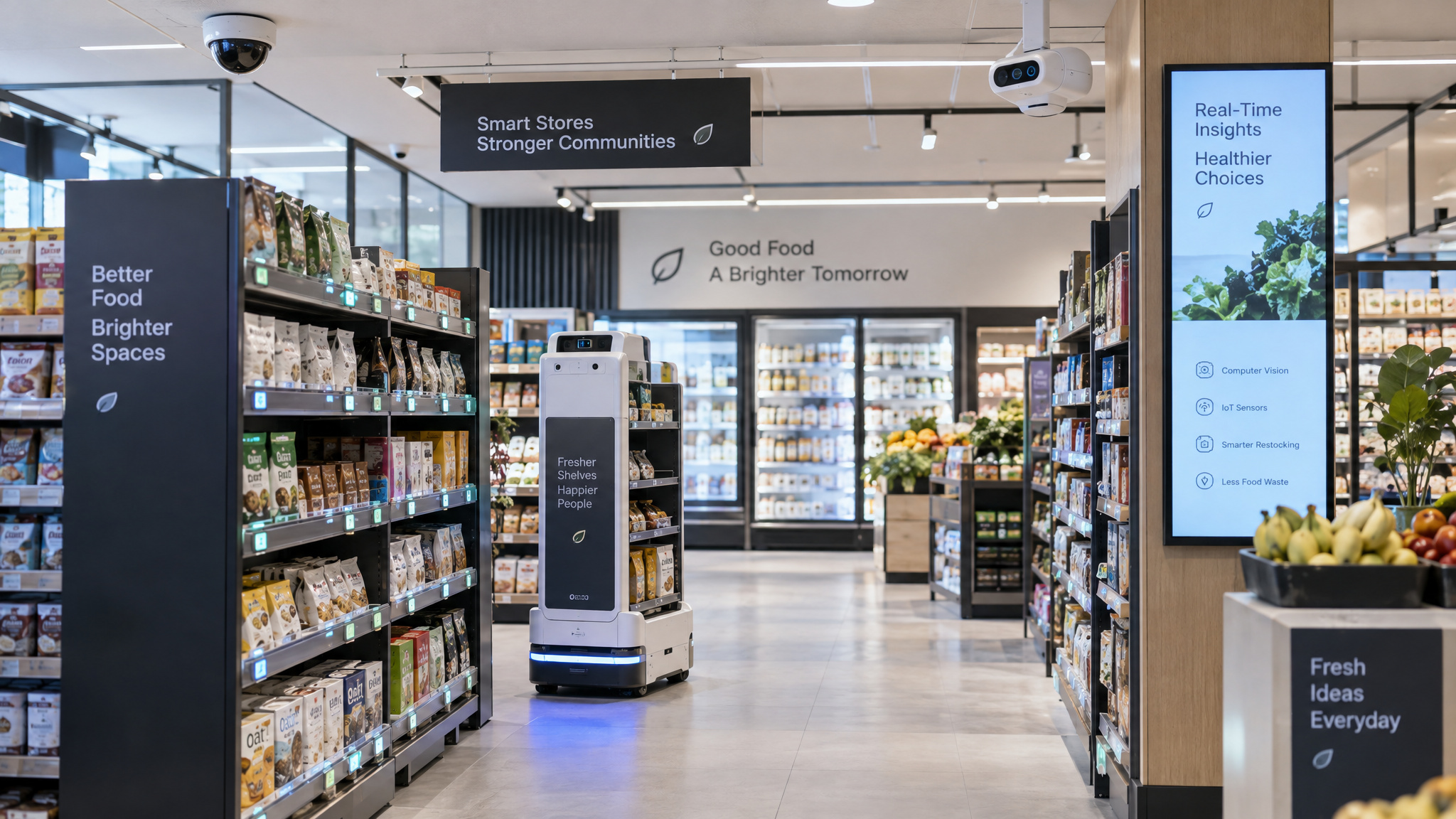 How Automation Is Changing the Way Consumers Shop and Pay — From Palm Scans to Stores That Charge You as You Walk Out 2 Computer vision cameras, IoT shelf sensors, and robotics working together in an automated retail store aisle